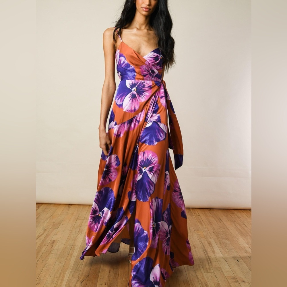 Anthropologie Hutch Satin Floral Maxi Dress NWT XS Vacation Event - Picture 2 of 16